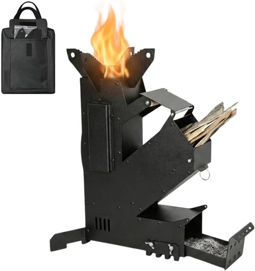 Zarkind Smokeless Rocket Stove with Secondary Combustion - Portable Camping Wood Stove with Ash Drawer & Detachable Legs