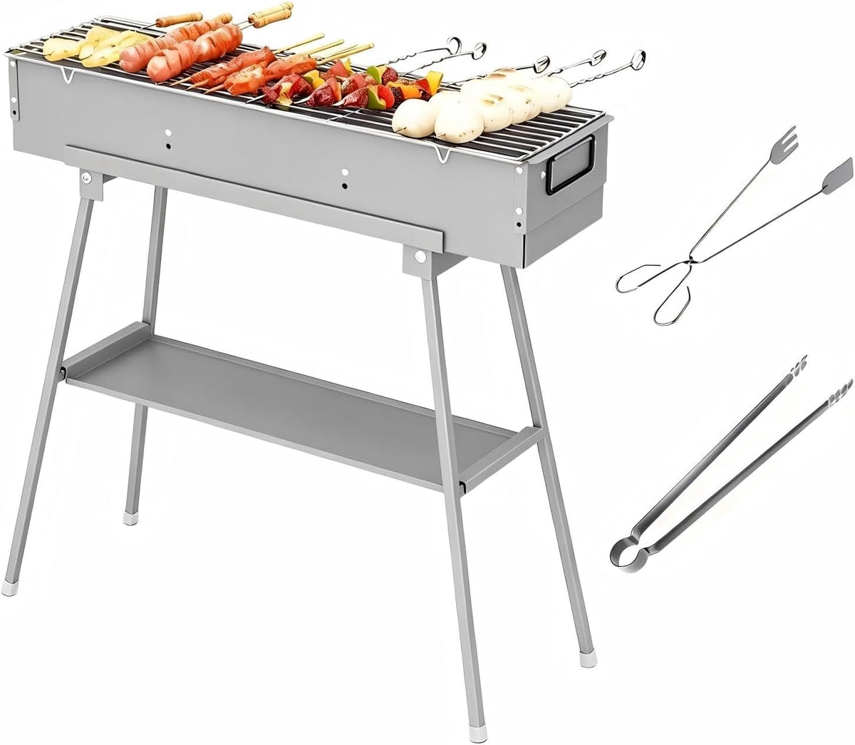 Portable Charcoal Grill for Skewers, Kebabs & Yakitori - Stainless Steel Foldable BBQ Grill