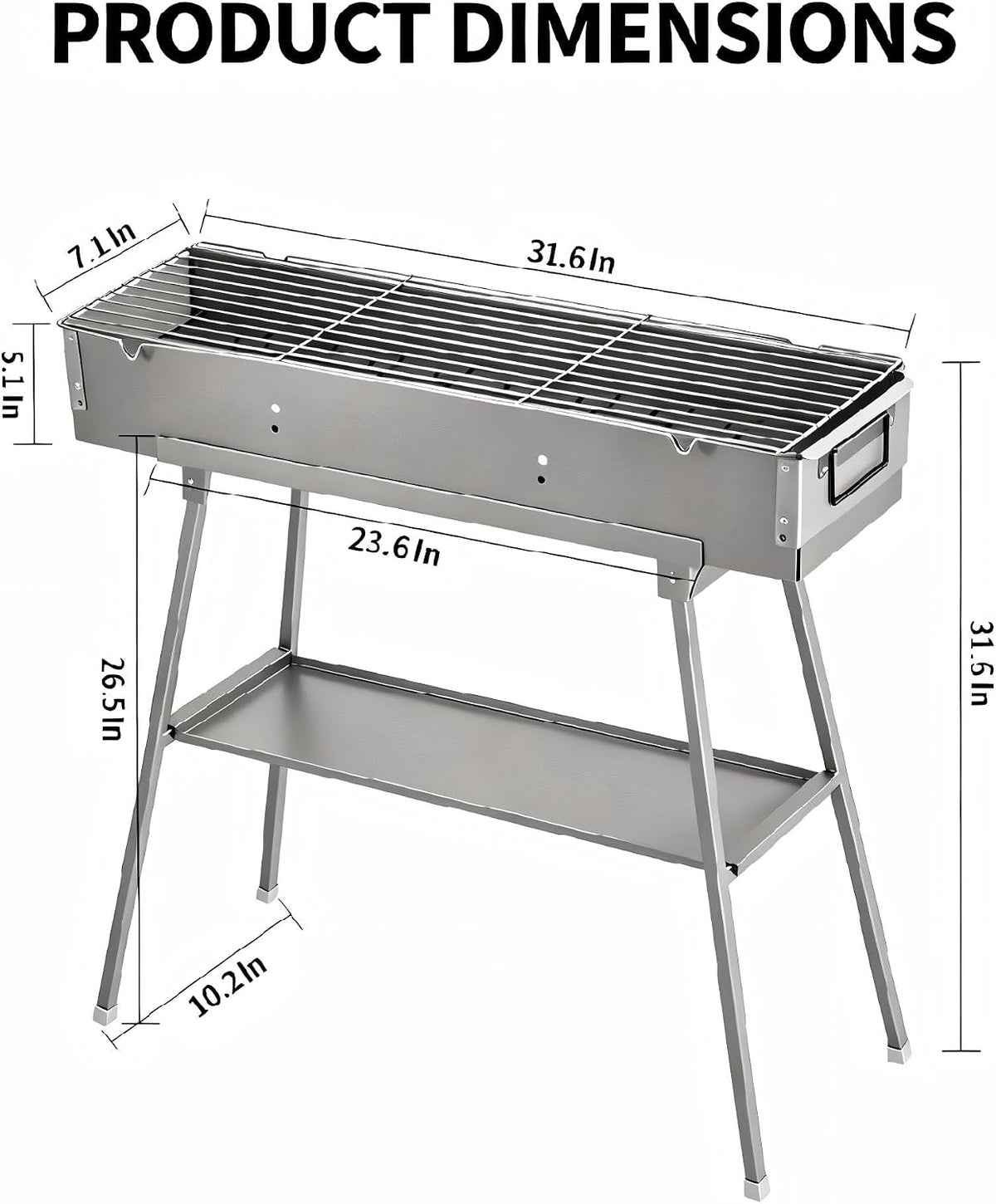 Portable Charcoal Grill for Skewers, Kebabs & Yakitori - Stainless Steel Foldable BBQ Grill
