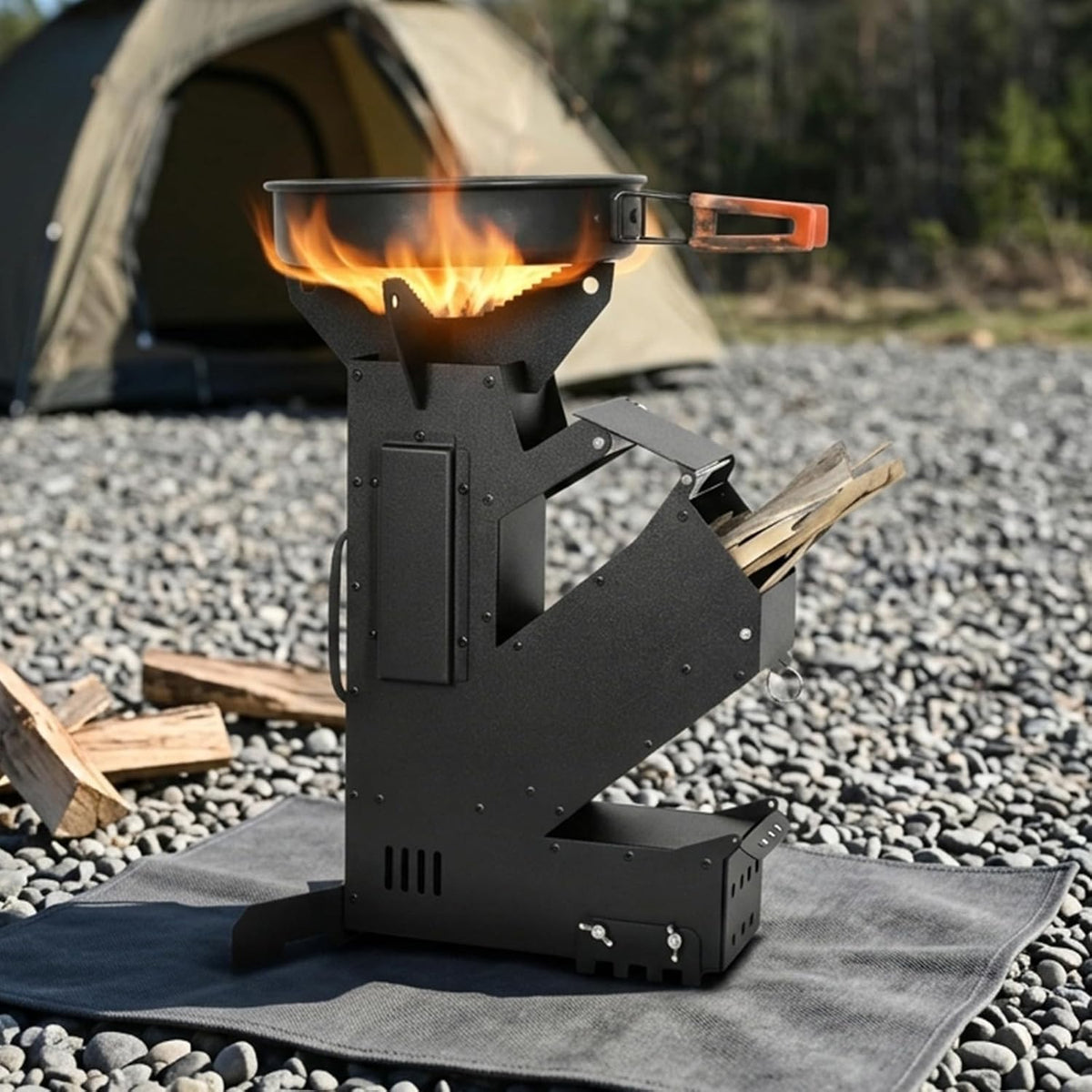 Zarkind Smokeless Rocket Stove with Secondary Combustion - Portable Camping Wood Stove with Ash Drawer & Detachable Legs