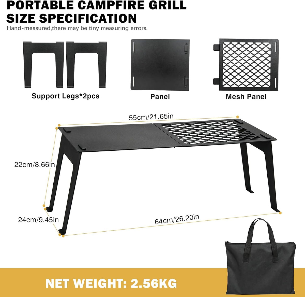 Zarkind Campfire Grill Grate with Flat Griddle & Steel Mesh Panel - Heavy Duty Folding Fire Pit Grill with Bag