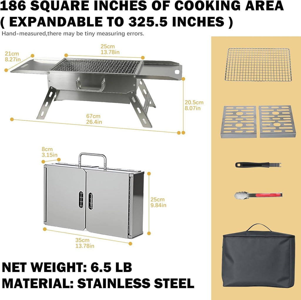 Zarkind Portable Tabletop Charcoal Grill - Foldable Stainless Steel Mini BBQ Grill with Carry Bag