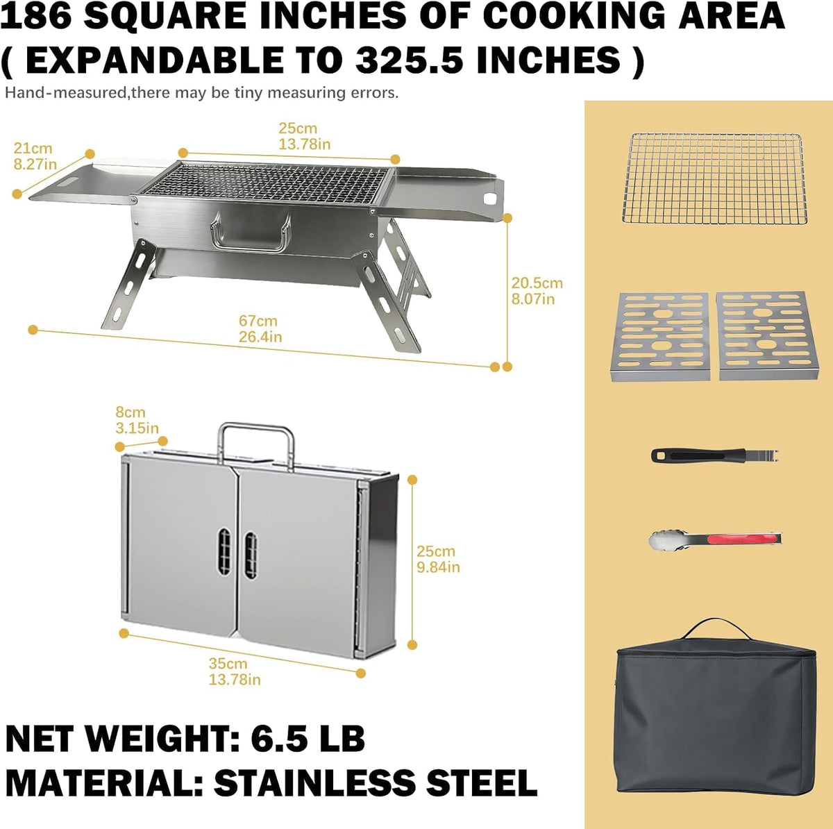 Zarkind Portable Tabletop Charcoal Grill - Foldable Stainless Steel Mini BBQ Grill with Carry Bag