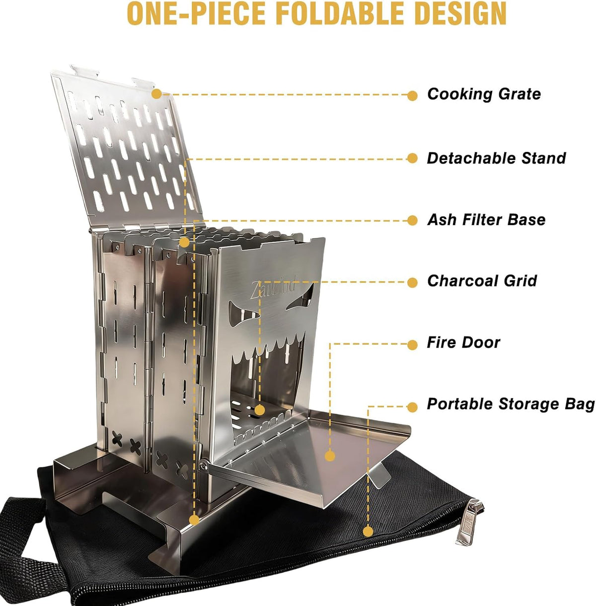 Zarkind Survival Stove for Camping Cooking - Portable Stainless Steel Foldable Wood Burning Camp Stove