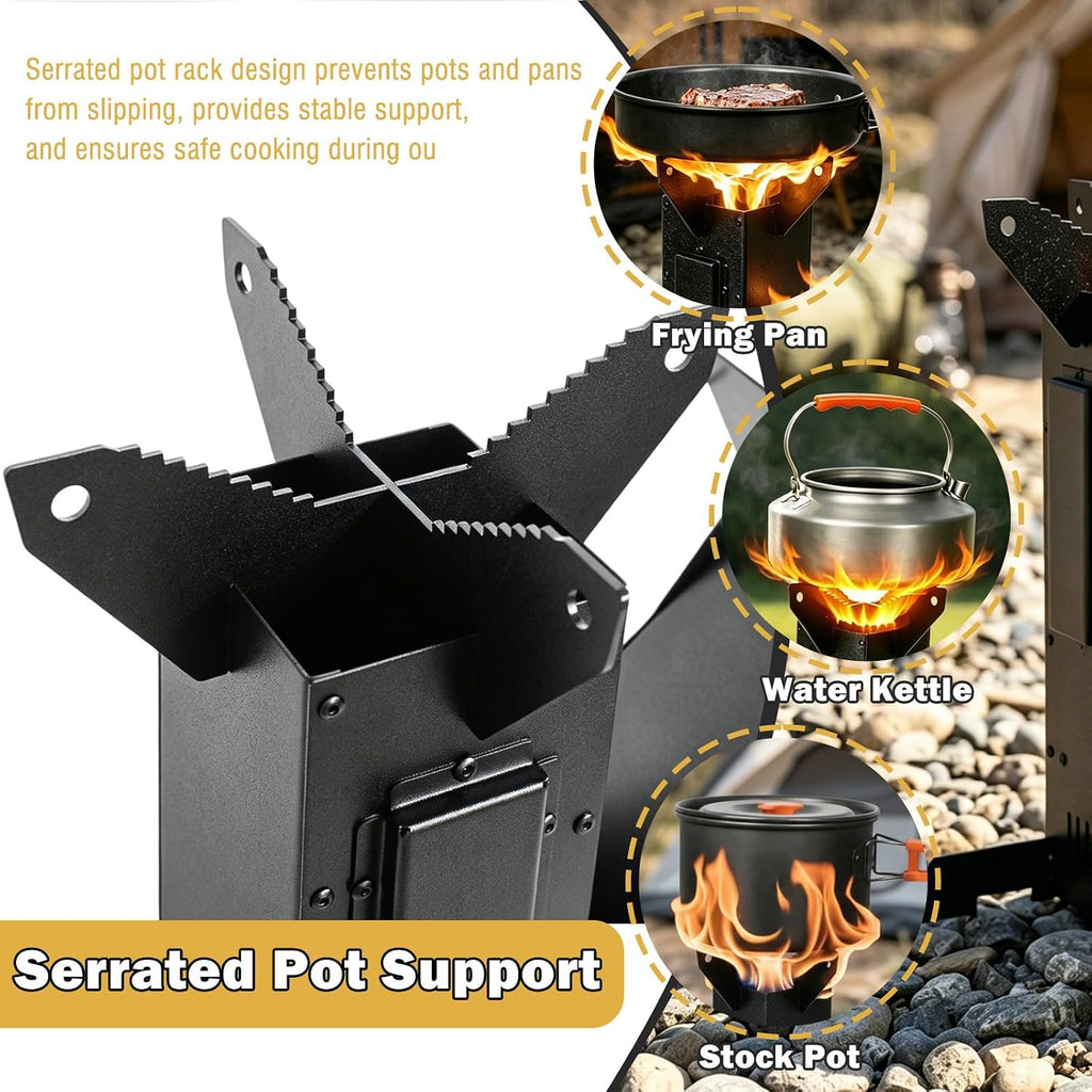 Zarkind Smokeless Rocket Stove with Secondary Combustion - Portable Camping Wood Stove with Ash Drawer & Detachable Legs