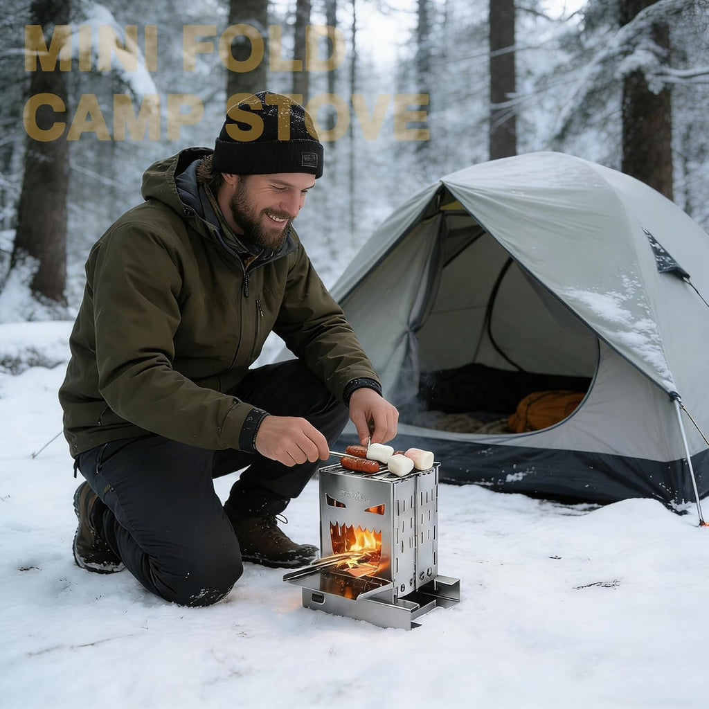 Zarkind Survival Stove for Camping Cooking - Portable Stainless Steel Foldable Wood Burning Camp Stove
