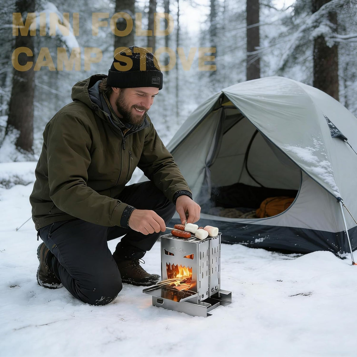 Zarkind Survival Stove for Camping Cooking - Portable Stainless Steel Foldable Wood Burning Camp Stove