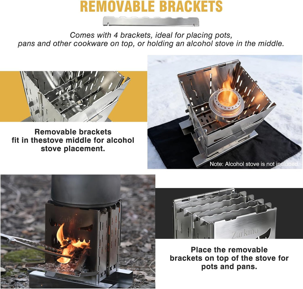 Zarkind Survival Stove for Camping Cooking - Portable Stainless Steel Foldable Wood Burning Camp Stove