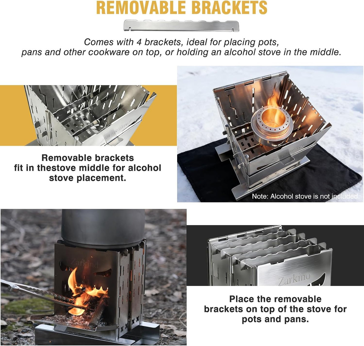 Zarkind Survival Stove for Camping Cooking - Portable Stainless Steel Foldable Wood Burning Camp Stove