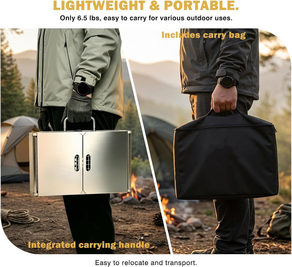 Zarkind Portable Tabletop Charcoal Grill - Foldable Stainless Steel Mini BBQ Grill with Carry Bag