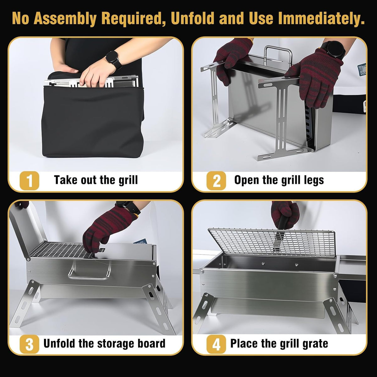Zarkind Portable Tabletop Charcoal Grill - Foldable Stainless Steel Mini BBQ Grill with Carry Bag