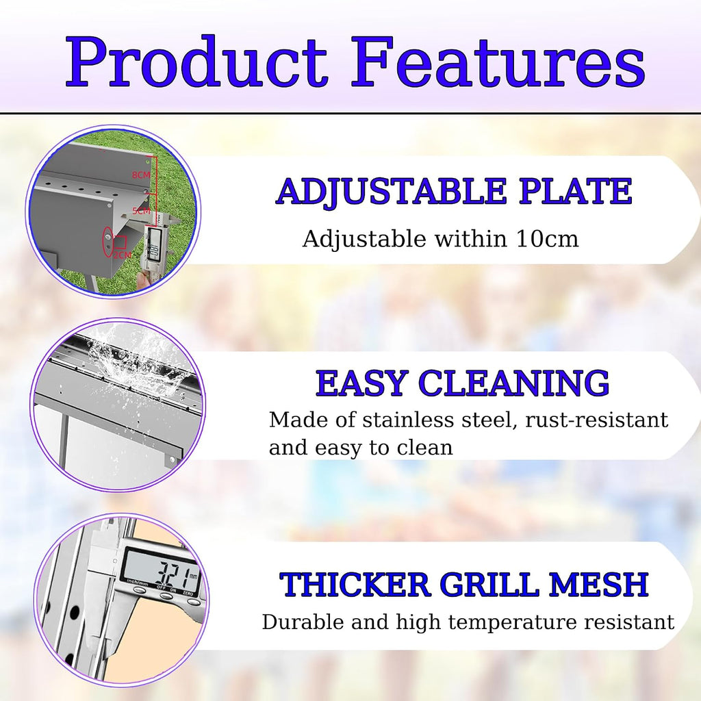 Portable Charcoal Grill for Skewers, Kebabs & Yakitori - Stainless Steel Foldable BBQ Grill