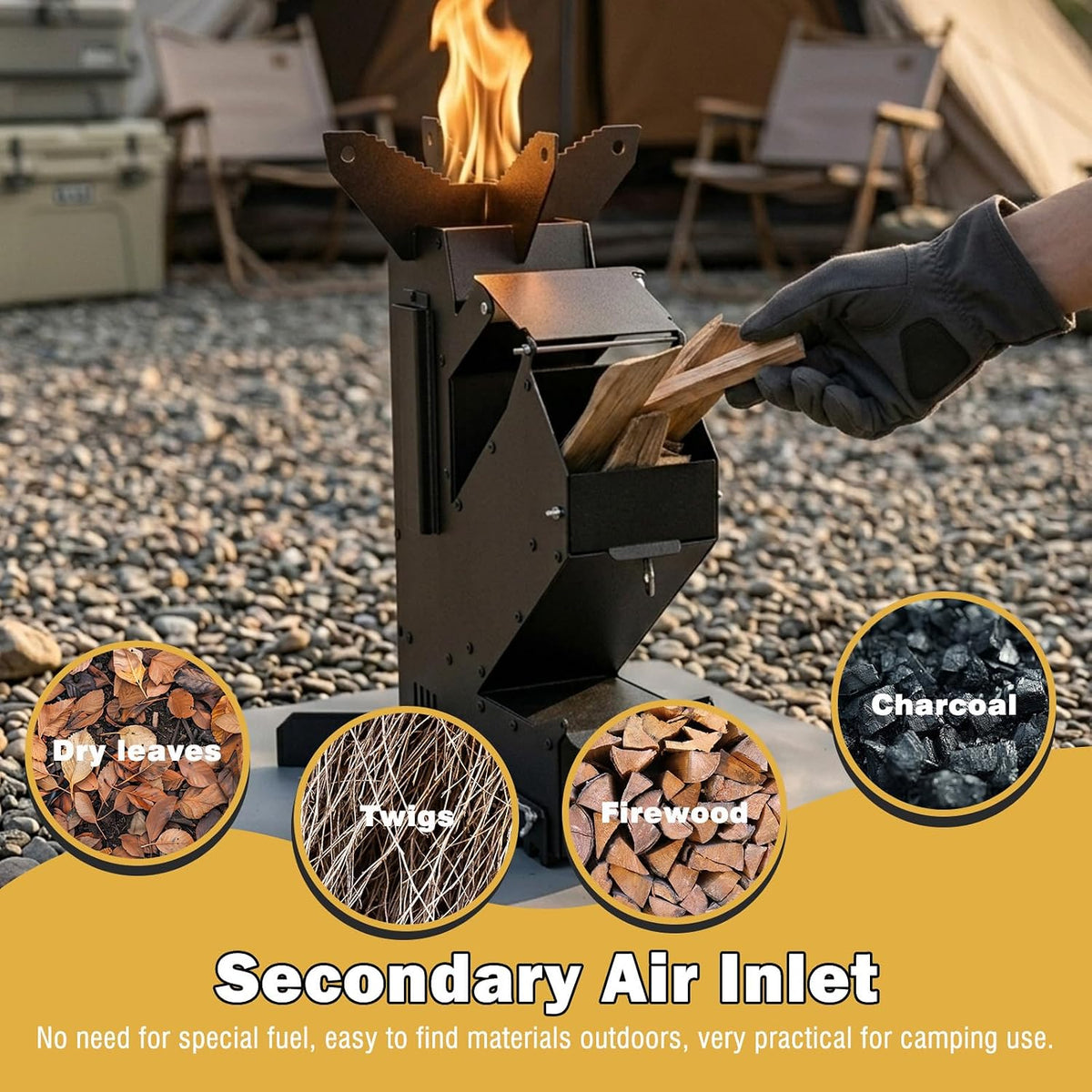 Zarkind Smokeless Rocket Stove with Secondary Combustion - Portable Camping Wood Stove with Ash Drawer & Detachable Legs