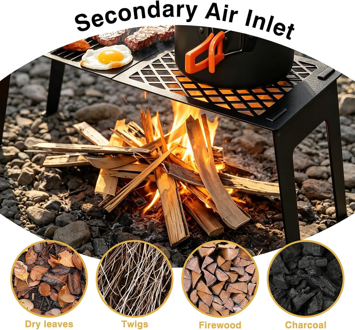 Zarkind Campfire Grill Grate with Flat Griddle & Steel Mesh Panel - Heavy Duty Folding Fire Pit Grill with Bag