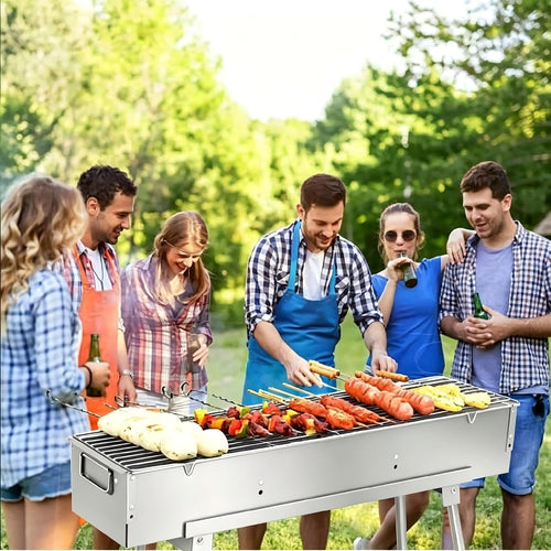 Portable Charcoal Grill for Skewers, Kebabs & Yakitori - Stainless Steel Foldable BBQ Grill