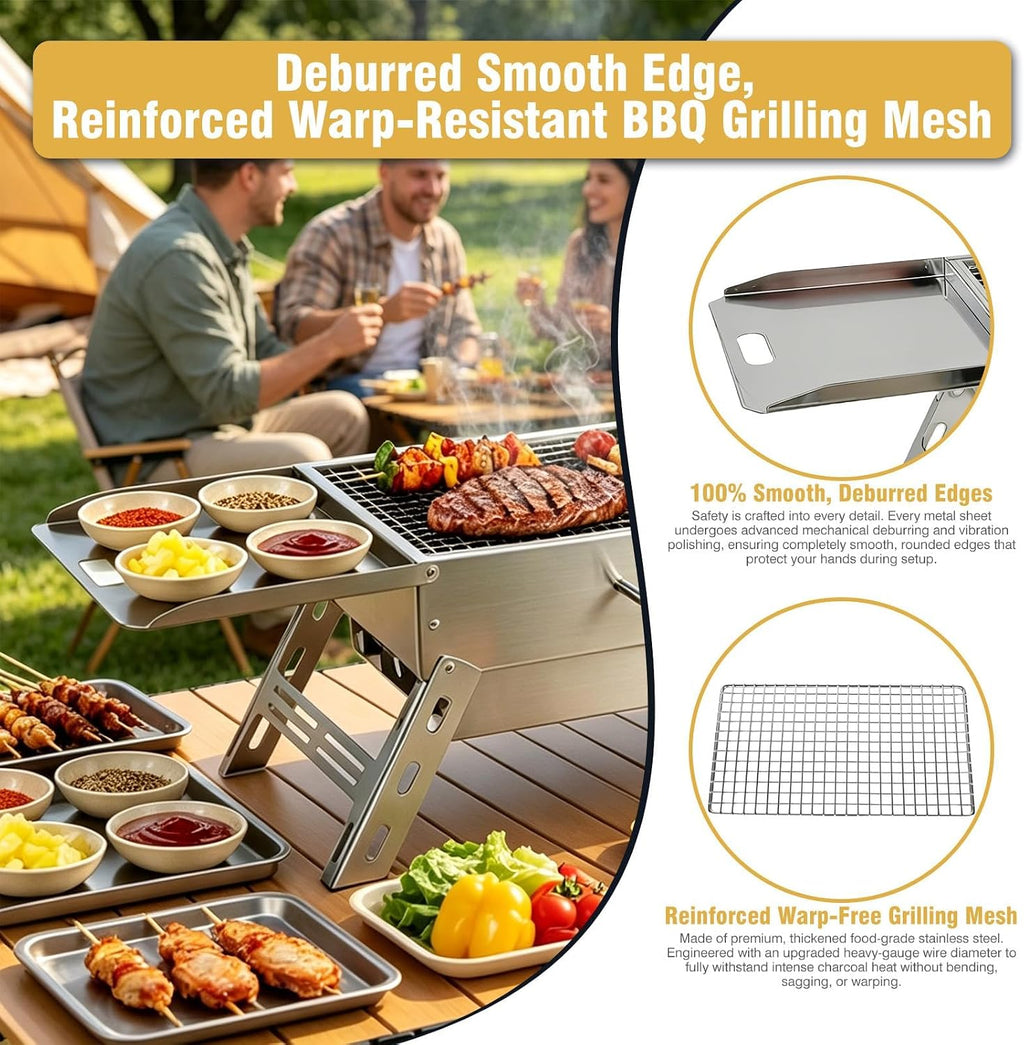 Zarkind Portable Tabletop Charcoal Grill - Foldable Stainless Steel Mini BBQ Grill with Carry Bag