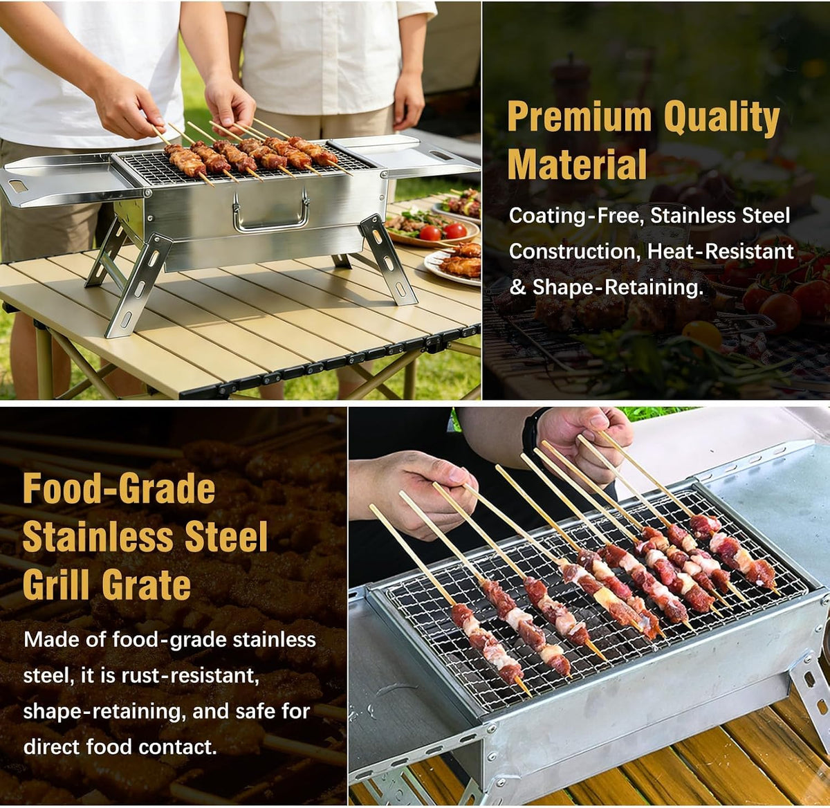 Zarkind Portable Tabletop Charcoal Grill - Foldable Stainless Steel Mini BBQ Grill with Carry Bag