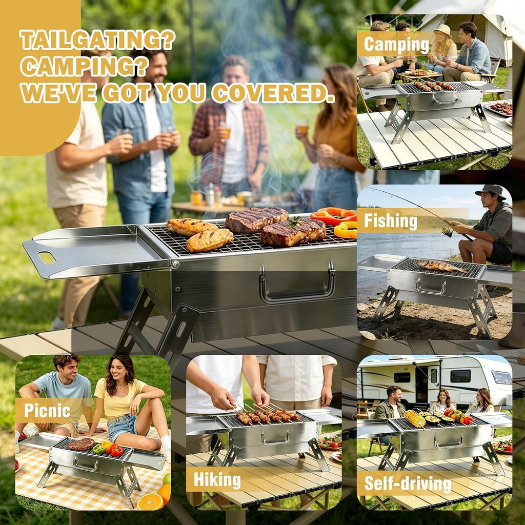Zarkind Portable Tabletop Charcoal Grill - Foldable Stainless Steel Mini BBQ Grill with Carry Bag