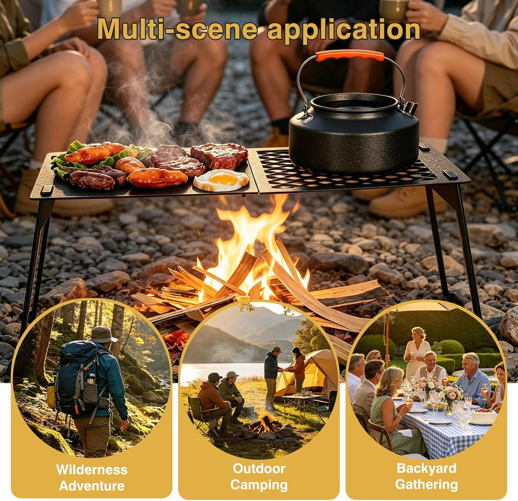 Zarkind Campfire Grill Grate with Flat Griddle & Steel Mesh Panel - Heavy Duty Folding Fire Pit Grill with Bag