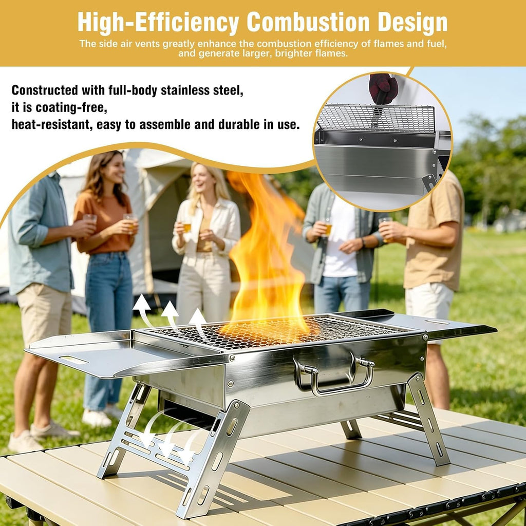 Zarkind Portable Tabletop Charcoal Grill - Foldable Stainless Steel Mini BBQ Grill with Carry Bag