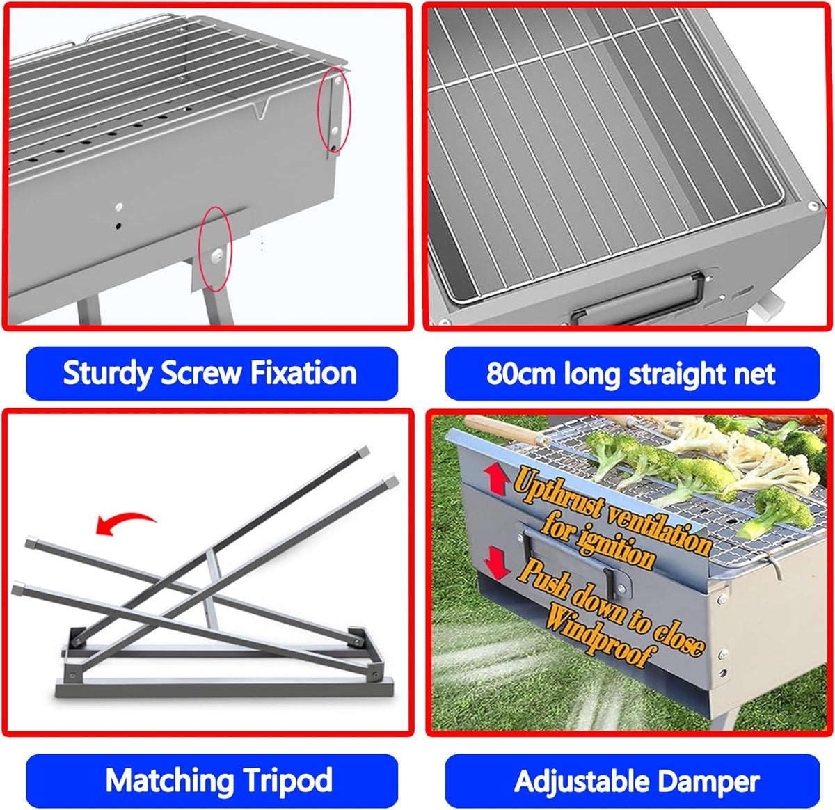 Portable Charcoal Grill for Skewers, Kebabs & Yakitori - Stainless Steel Foldable BBQ Grill